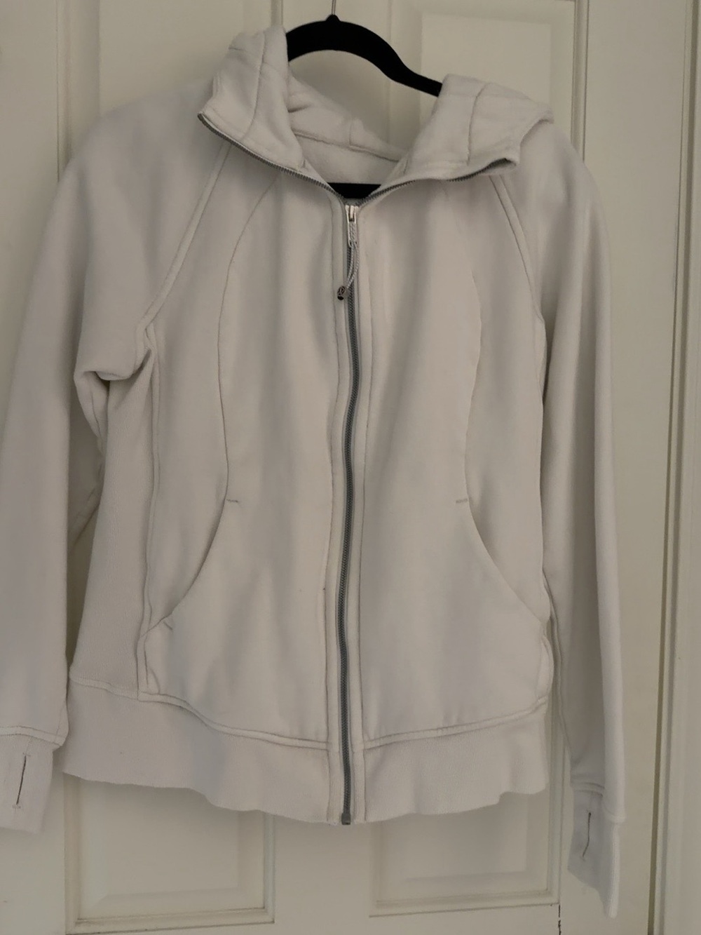 Lululemon White Full Zip Hoodie Jacket Thumbholes Logo